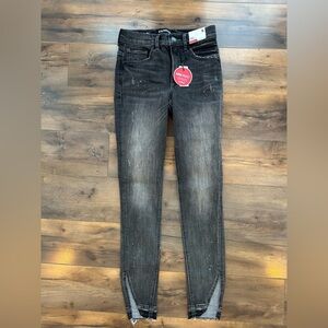Express “Denim Perfect” Ankle High Rise Skinny – 0L – Charcoal Black Distressed
